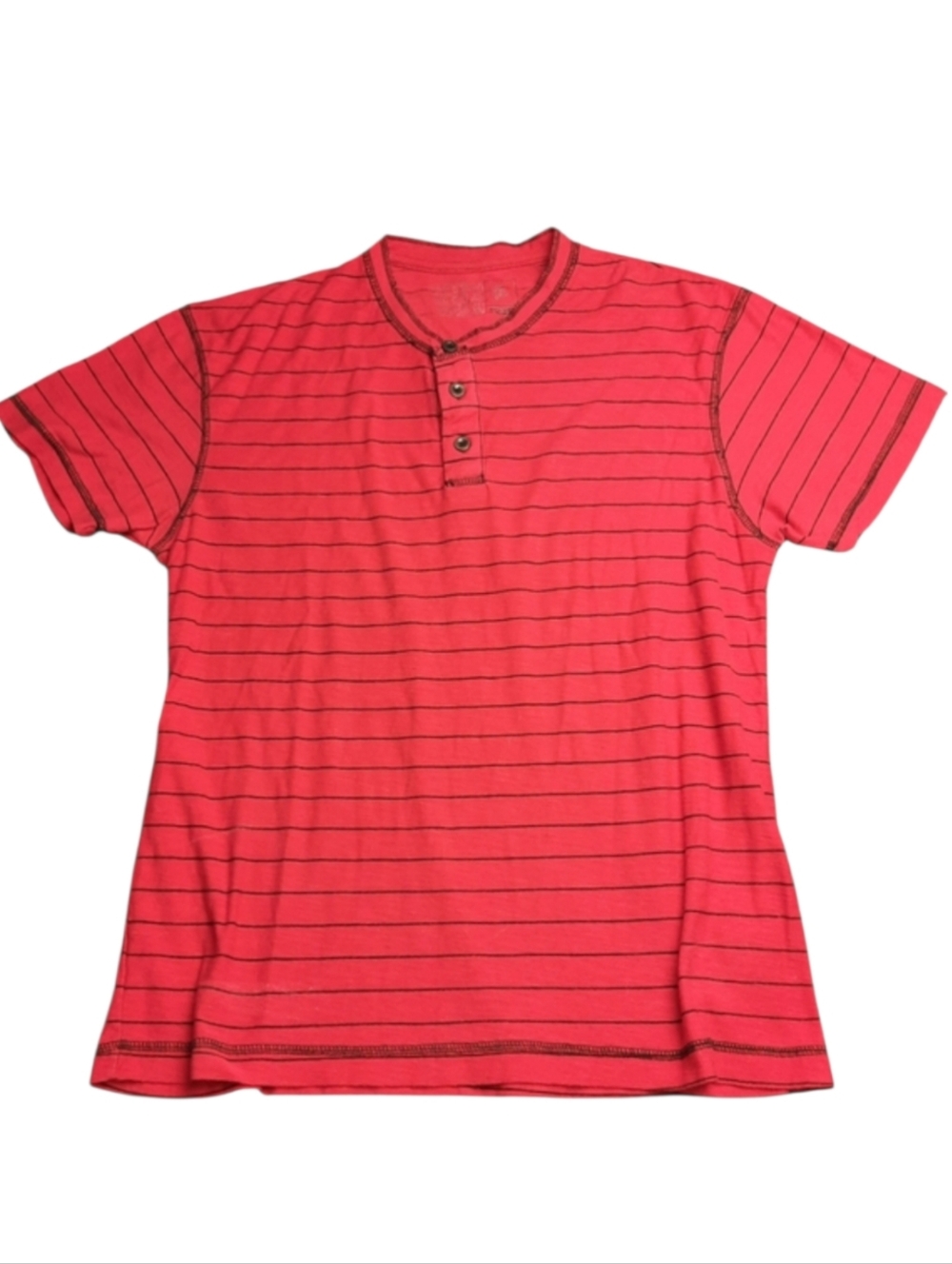 Seven Souls Red Stripe Short Sleeve Henley Tee SZ M